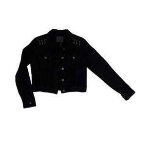 Black PAIGE cropped denim jacket with lace up detail